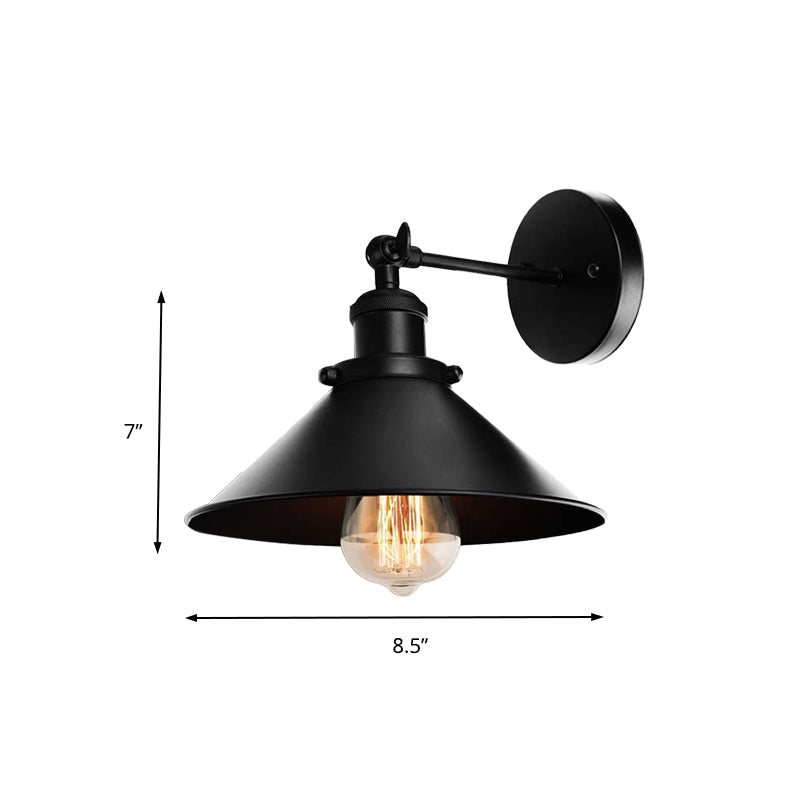 Metallic Conic Wall Sconce Light: Loft Style Adjustable Mount In Black - 2 Pack For Living Room