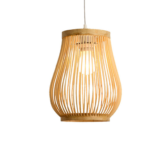 Bamboo Shade Pendant Ceiling Light - Asian Style Hanging Lamp Beige 7/8 Wide