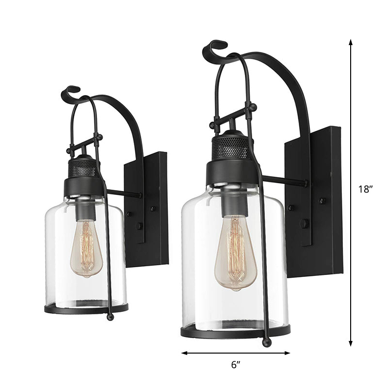 Industrial Clear Glass Wall Sconce With Cage And 1 Light