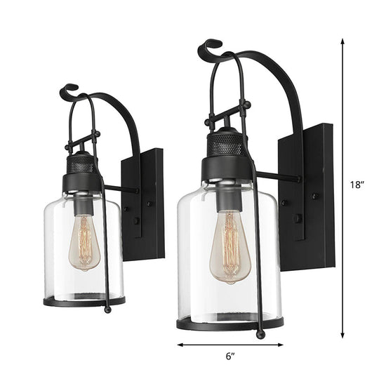 Industrial Clear Glass Wall Sconce With Cage And 1 Light