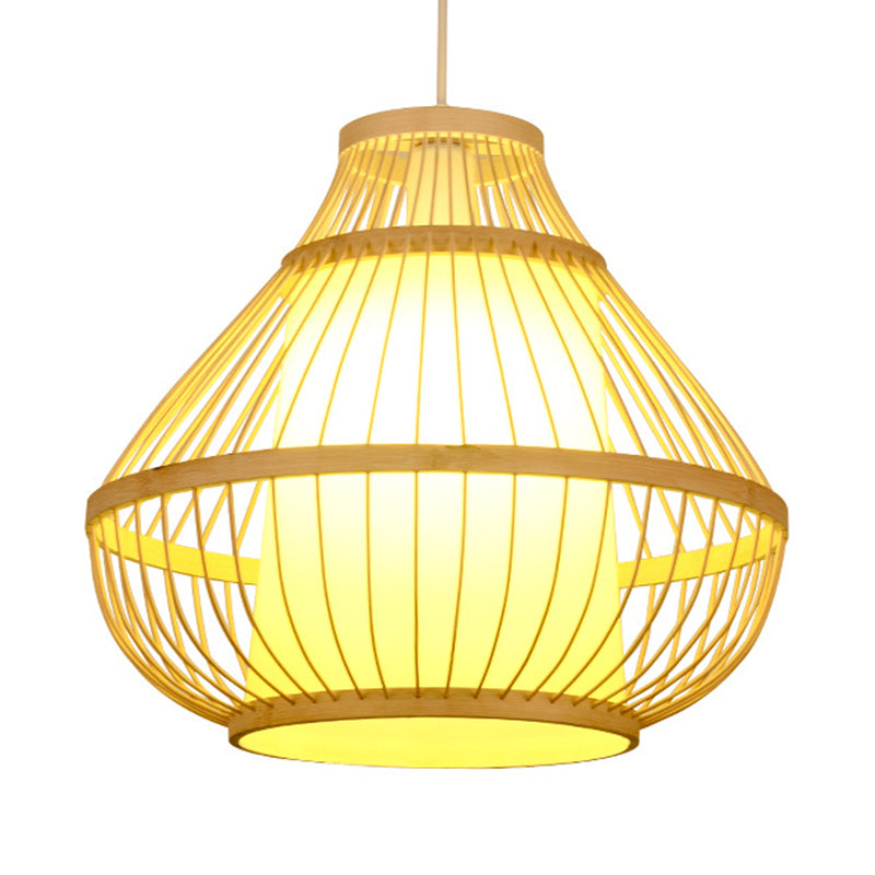 Lodge Style Bamboo Pendant Lamp - 16/18 Curved Hanging Light Fixture For Dining Room 1 Beige