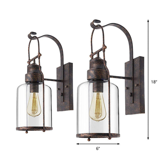 Clear Glass Wall Sconce - Traditional Rustic Cylinder Lamp For Corridors