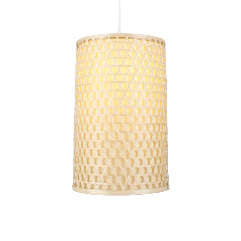 Modern Bamboo Pendant Lamp For Dining Room - Cylindrical Hanging Ceiling Light 1 Head Beige