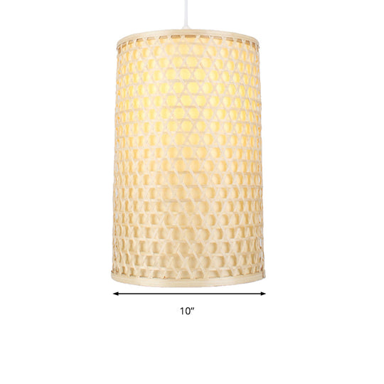 Modern Bamboo Pendant Lamp For Dining Room - Cylindrical Hanging Ceiling Light 1 Head Beige