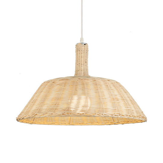 Rustic Hand-Woven Pendant Light With Barn Shade Rattan - 15/19 W Indoor Suspension Lamp In Beige