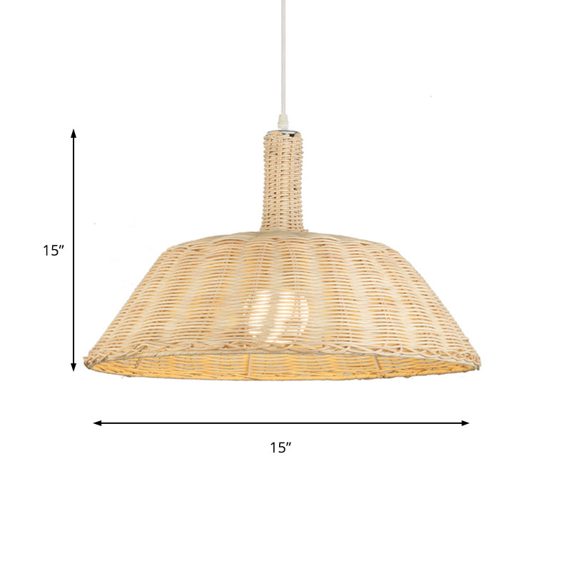 Rustic Hand-Woven Pendant Light With Barn Shade Rattan - 15/19 W Indoor Suspension Lamp In Beige