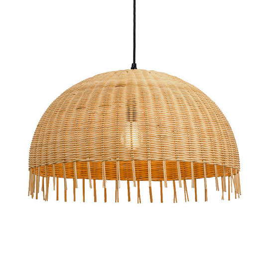 Modern Beige Hand-Woven Rattan Pendant Light With Dome Shade - 12/16 W 1 Head Hanging Lamp