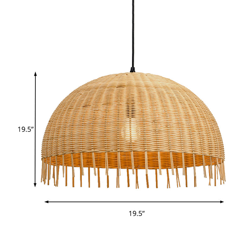 Modern Beige Hand-Woven Rattan Pendant Light With Dome Shade - 12/16 W 1 Head Hanging Lamp