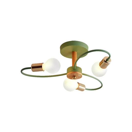 Metal Swirl Industrial Semi Flush Mount Lighting in Grey/Green - 3/6 Lights for Living Room Ceiling