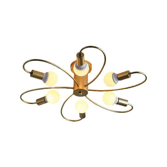 Metal Swirl Industrial Semi Flush Mount Lighting in Grey/Green - 3/6 Lights for Living Room Ceiling