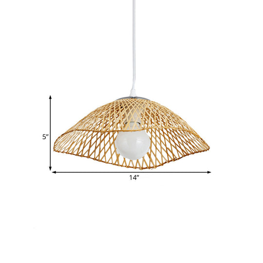 Hand-Knitted Bamboo Pendant Light - Asian Style 1 Head Beige Hanging Lamp For Living Room 14/18 W