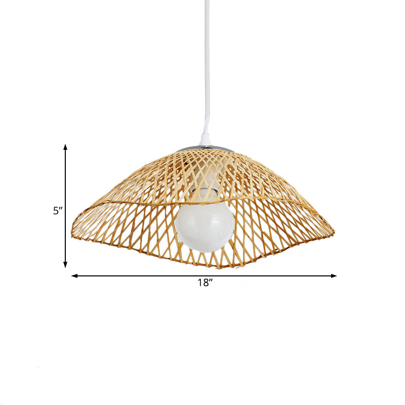 Hand-Knitted Bamboo Pendant Light - Asian Style 1 Head Beige Hanging Lamp For Living Room 14/18 W