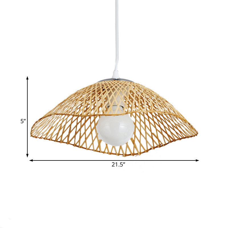 Hand-Knitted Bamboo Pendant Light - Asian Style 1 Head Beige Hanging Lamp For Living Room 14/18 W