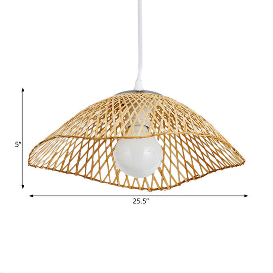 Hand-Knitted Bamboo Pendant Light - Asian Style 1 Head Beige Hanging Lamp For Living Room 14/18 W