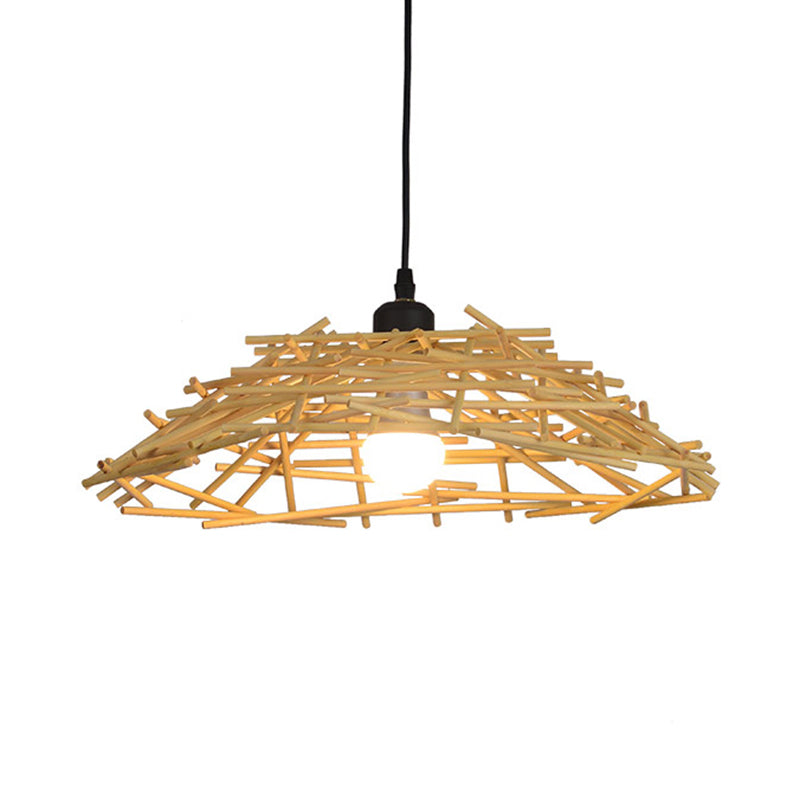 Japanese Bamboo Bird Nest Pendant Light - 13"/18" Wide Wood Suspension Lamp for Bedroom and Dining Room