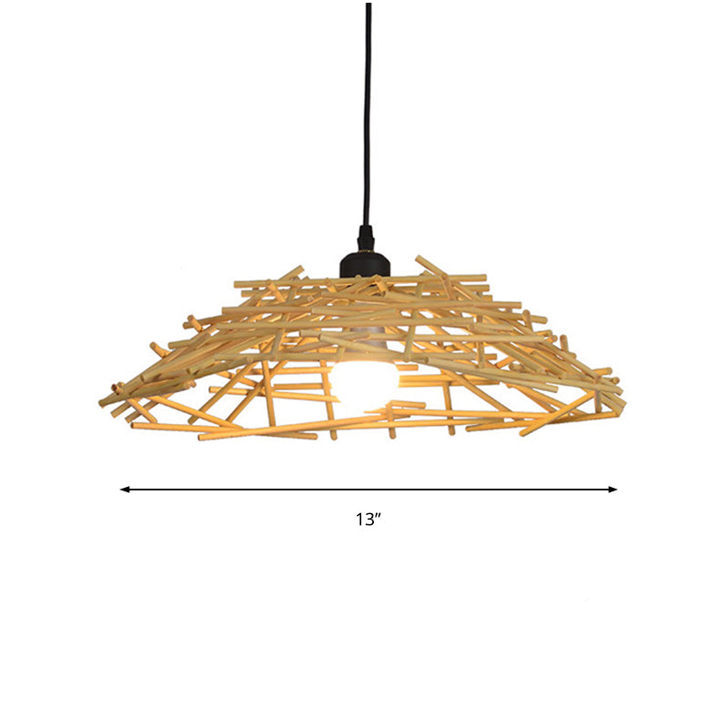 Japanese Bamboo Bird Nest Pendant Light - 13"/18" Wide Wood Suspension Lamp for Bedroom and Dining Room