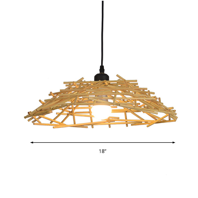 Japanese Bamboo Bird Nest Pendant Light - 13"/18" Wide Wood Suspension Lamp for Bedroom and Dining Room