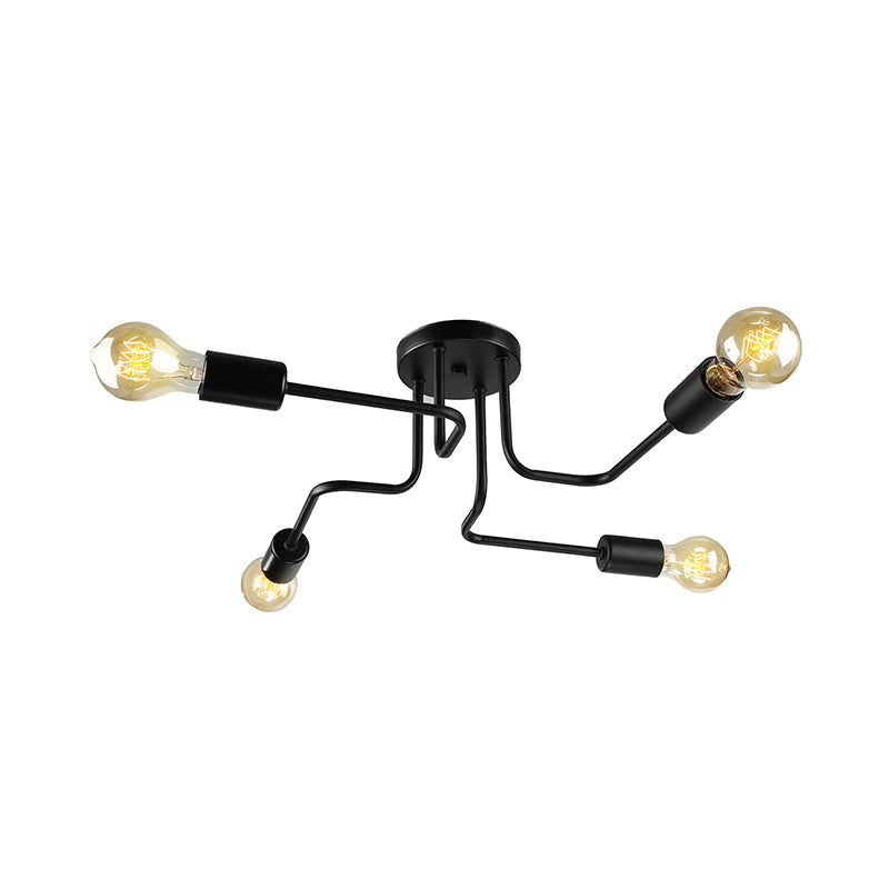 Vintage Metallic Semi Flush Light with Sputnik Design in Antique Brass/Black - Exposed Ceiling Flush Mount, 4/6-Light