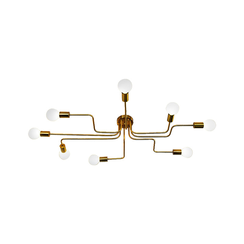 Vintage Metallic Semi Flush Light with Sputnik Design in Antique Brass/Black - Exposed Ceiling Flush Mount, 4/6-Light