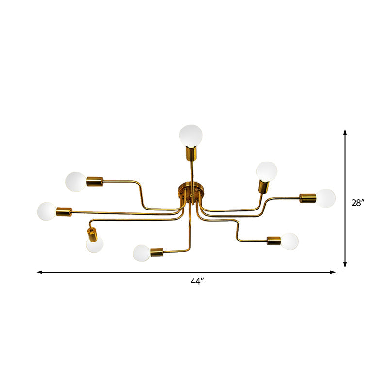 Vintage Metallic Semi Flush Light with Sputnik Design in Antique Brass/Black - Exposed Ceiling Flush Mount, 4/6-Light