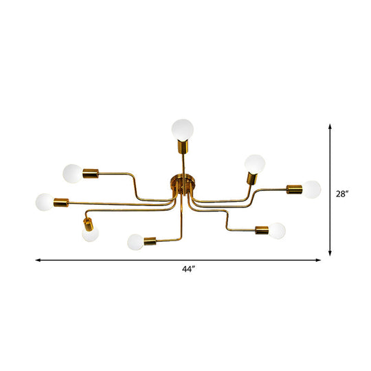 Vintage Metallic Semi Flush Light with Sputnik Design in Antique Brass/Black - Exposed Ceiling Flush Mount, 4/6-Light