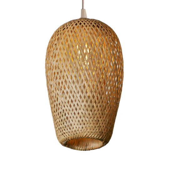 Bamboo 1-Light Pendant Lamp: Lodge Style Woven Shade Kitchen Suspension Lighting In Yellow (9/10