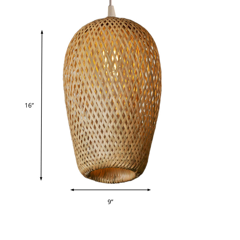 Bamboo 1-Light Pendant Lamp: Lodge Style Woven Shade Kitchen Suspension Lighting In Yellow (9/10