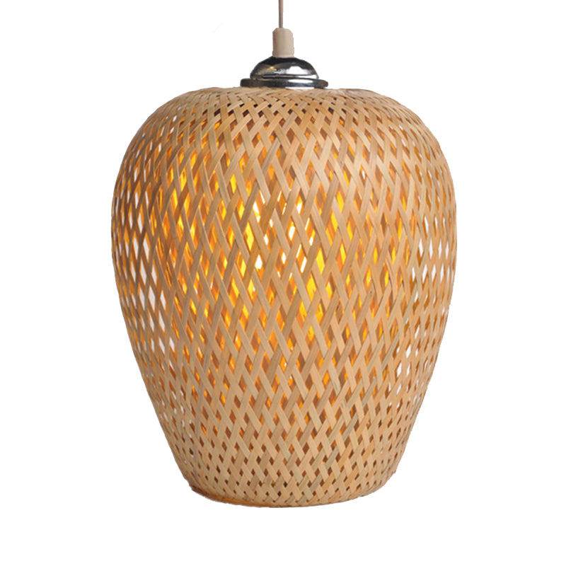 Bamboo 1-Light Pendant Lamp: Lodge Style Woven Shade Kitchen Suspension Lighting In Yellow (9/10