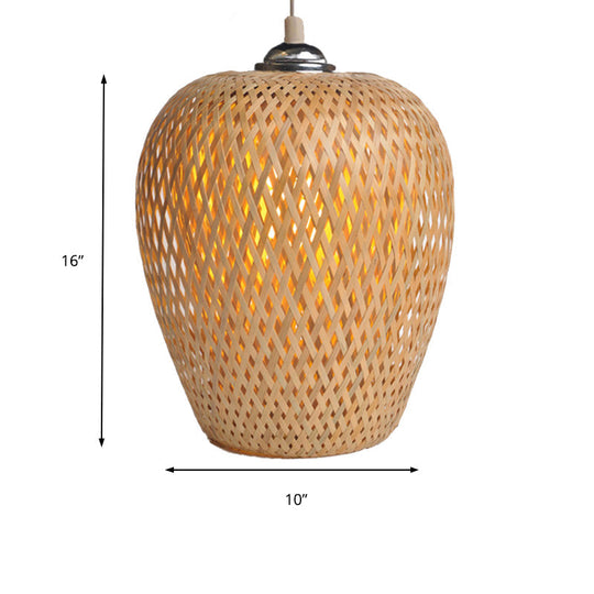 Bamboo 1-Light Pendant Lamp: Lodge Style Woven Shade Kitchen Suspension Lighting In Yellow (9/10