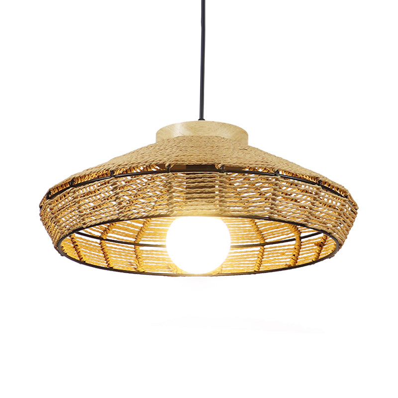 Rustic Beige Pendant Lamp For Living Room And Restaurant - Single Head Hanging Light With Straw Rope