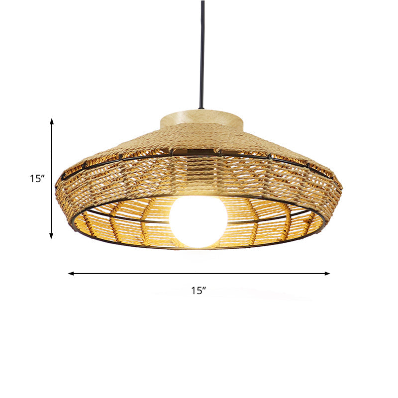 Rustic Beige Pendant Lamp For Living Room And Restaurant - Single Head Hanging Light With Straw Rope