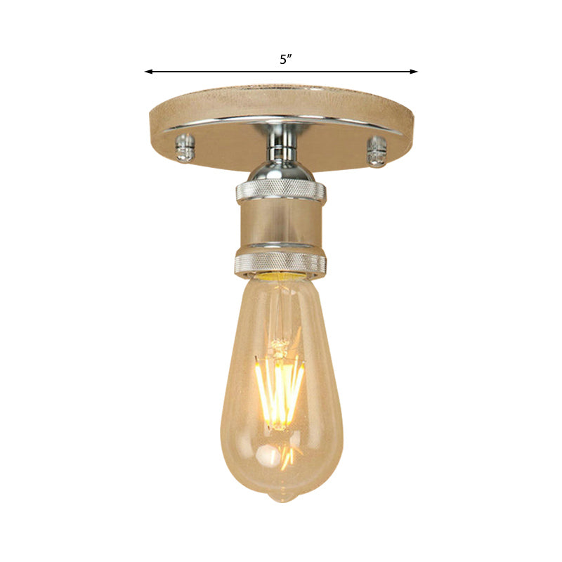 Retro Industrial Metal Black/Brass Finish Ceiling Lighting - Exposed Bulb Semi Flush Mount Light for Balcony- 1 Light