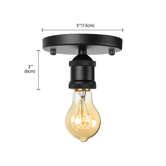 Retro Industrial Metal Black/Brass Finish Ceiling Lighting - Exposed Bulb Semi Flush Mount Light for Balcony- 1 Light