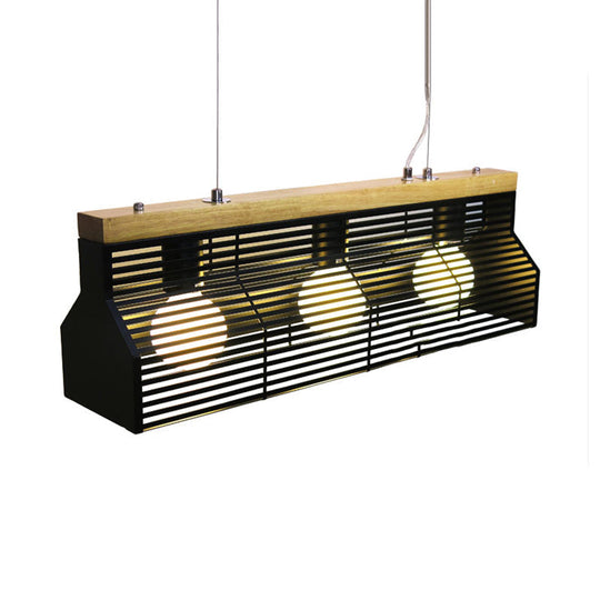 Modern Black/White Linear Island Pendant Light - 3-Light Metal And Wood Dining Room Lighting