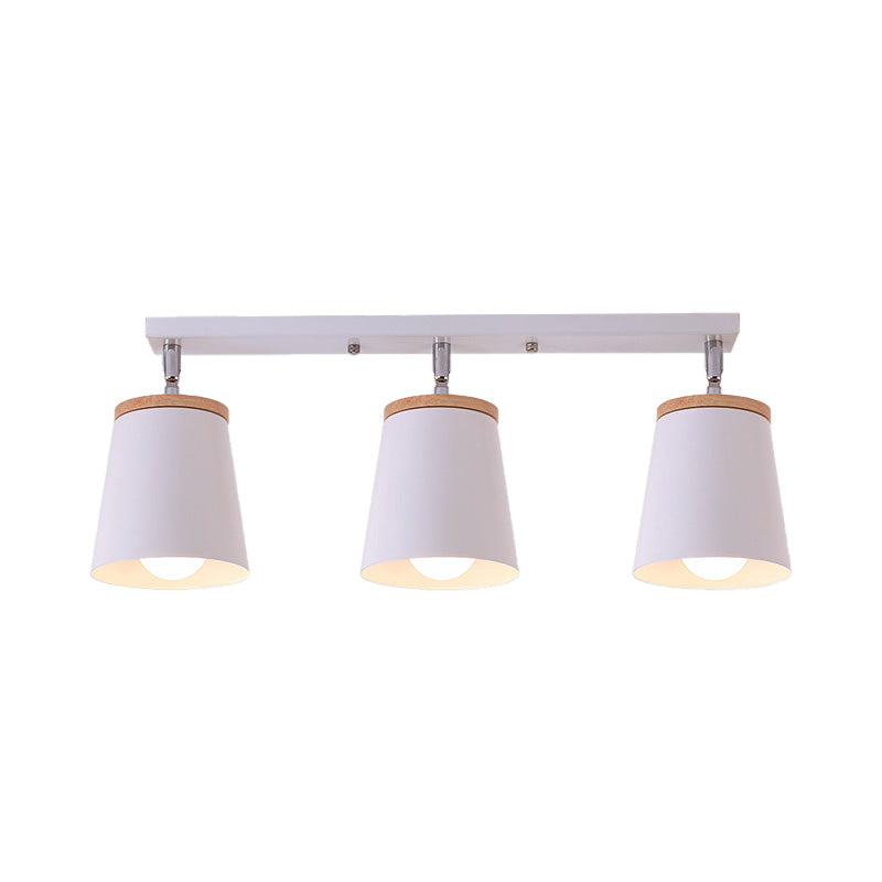 Metal Rotatable Semi Flush Mount Light In White - Modernistic Tapered Shade Ideal For Living Room