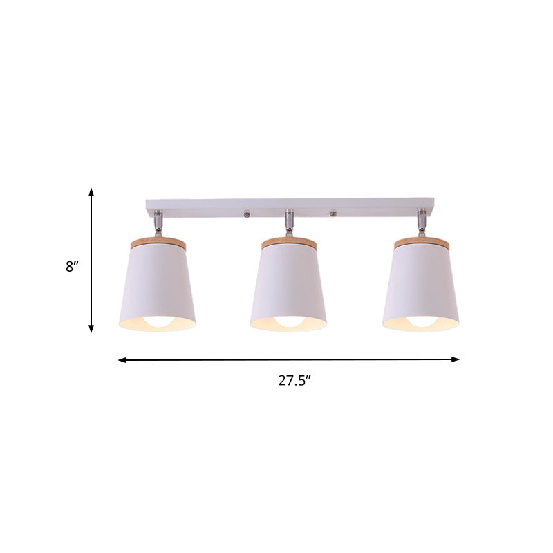 Metal Rotatable Semi Flush Mount Light in White - Modernistic Tapered Shade - Ideal for Living Room