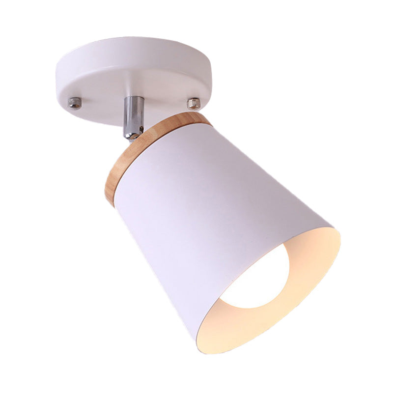 Metal Rotatable Semi Flush Mount Light in White - Modernistic Tapered Shade - Ideal for Living Room