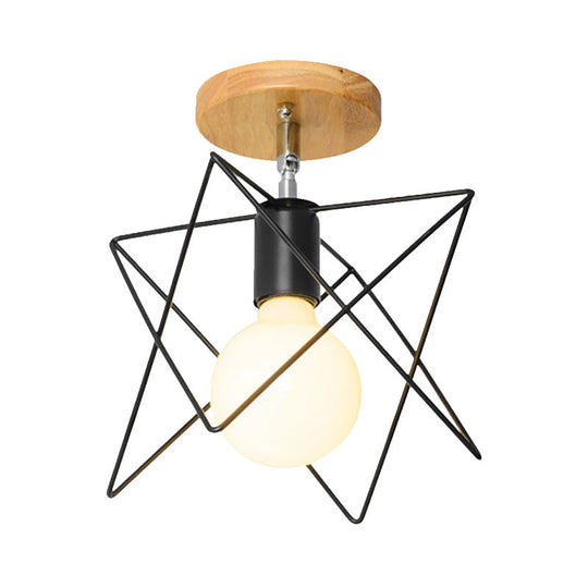 Retro Industrial Metal Semi Flush Light: Mini Triangle/Urn Design with Wire Guard - 1 Head Bedroom Ceiling Fixture