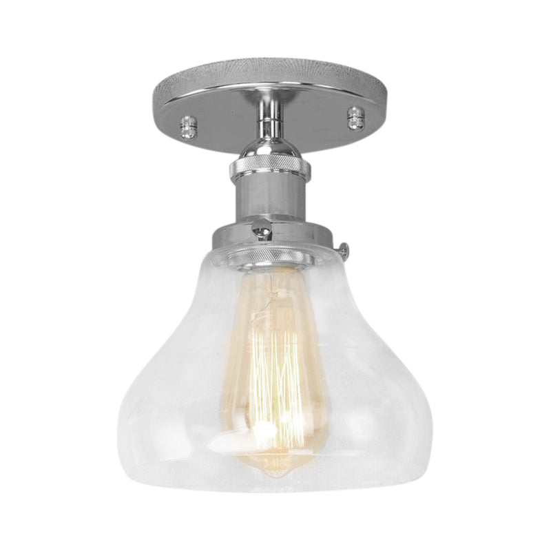 Farmhouse Cone Clear Glass Ceiling Lighting Fixture - Single Bulb Semi Flush Mount in Black/Brass/Copper