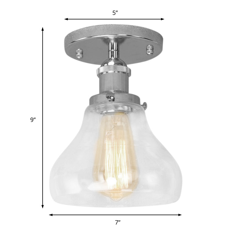 Farmhouse Cone Clear Glass Ceiling Lighting Fixture - Single Bulb Semi Flush Mount in Black/Brass/Copper