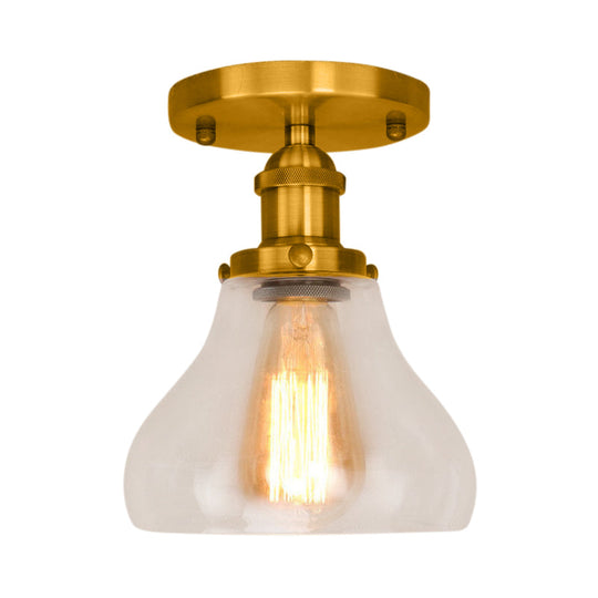 Farmhouse Cone Clear Glass Ceiling Lighting Fixture - Single Bulb Semi Flush Mount in Black/Brass/Copper