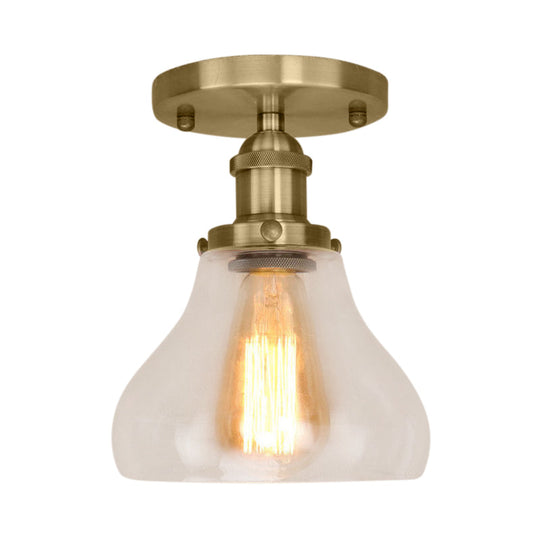 Farmhouse Cone Clear Glass Ceiling Lighting Fixture - Single Bulb Semi Flush Mount in Black/Brass/Copper