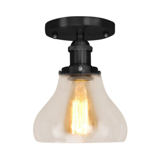 Farmhouse Cone Clear Glass Ceiling Lighting Fixture - Single Bulb Semi Flush Mount In