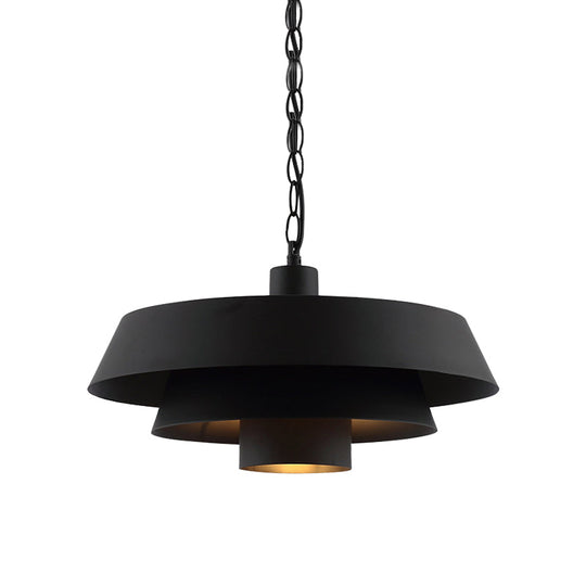 Industrial Modern Black Barn Metal Pendant Lighting With 2 Tiers - Restaurant Hanging Light