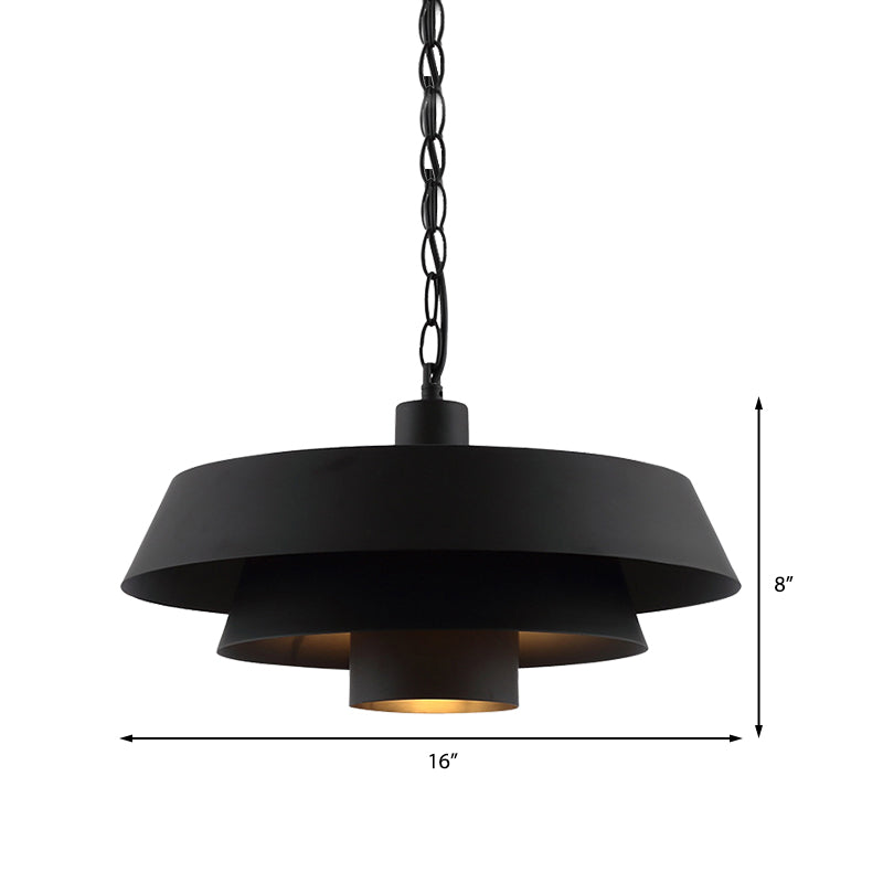 Barn Metal Pendant Lighting - Industrial Modern 1-Head Restaurant Hanging Light, 2 Tiers - Black