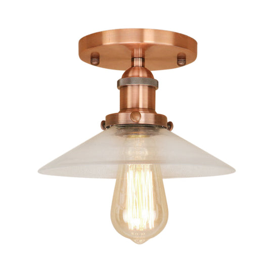 Frosted Glass Saucer Semi Flush Vintage Kitchen Lighting Fixture - 1 Bulb In Black/Brass/Copper