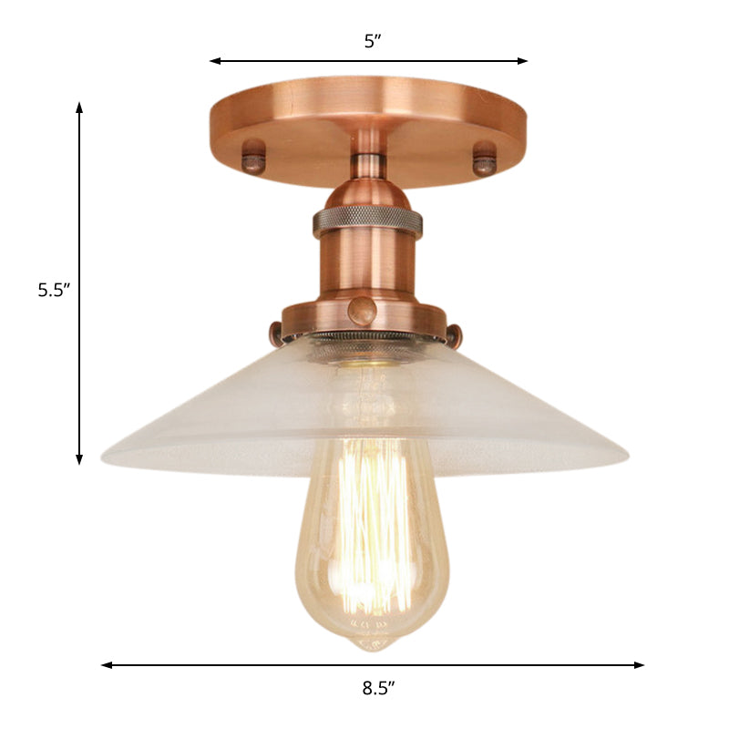 Frosted Glass Saucer Semi Flush Vintage Kitchen Lighting Fixture - 1 Bulb in Black/Brass/Copper