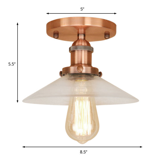 Frosted Glass Saucer Semi Flush Vintage Kitchen Lighting Fixture - 1 Bulb In Black/Brass/Copper