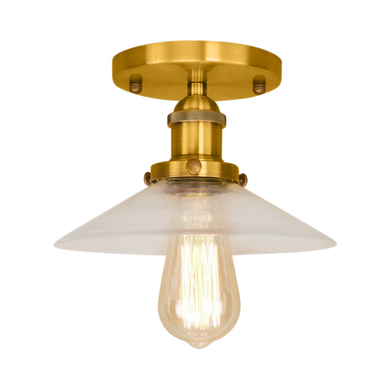 Frosted Glass Saucer Semi Flush Vintage Kitchen Lighting Fixture - 1 Bulb in Black/Brass/Copper