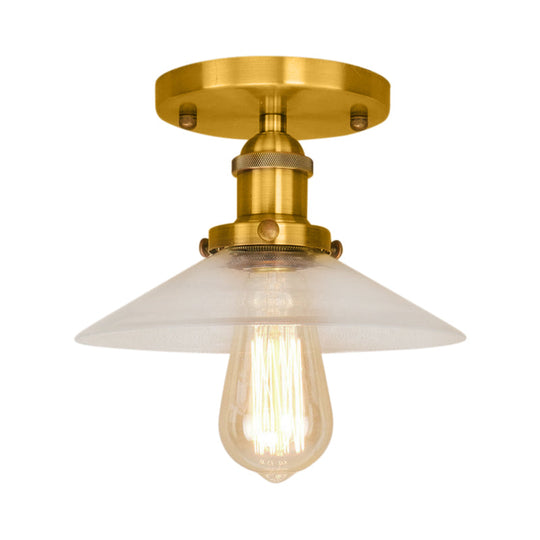 Frosted Glass Saucer Semi Flush Vintage Kitchen Lighting Fixture - 1 Bulb in Black/Brass/Copper